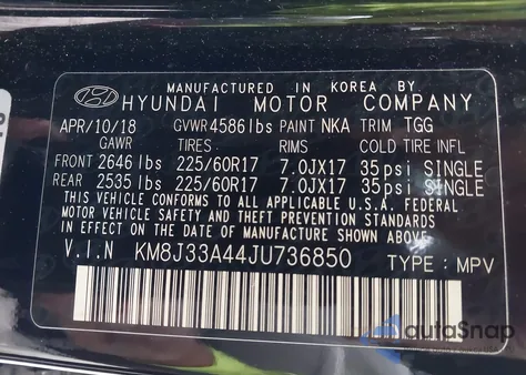 2018 Hyundai Tucson Sel z USA, uszkodzony, nr VIN KM8J33A44JU736850